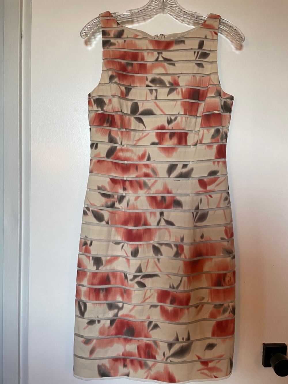 Ann Taylor Cream Dress with Coral and Gray Floral Print